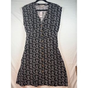 Loft Womens Black White Floral Linen Blend Button Front Dress Size 2 NWT cottage